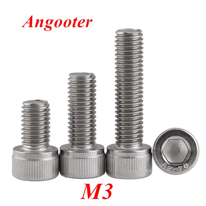 

100pcs DIN912 Thread M3 Hexagon Socket Hex Head Cap Screw Screws M3*3/4/5/6/8/10/12/14/16/18/20/25/30/35/40/50mm A2-70 Bolts