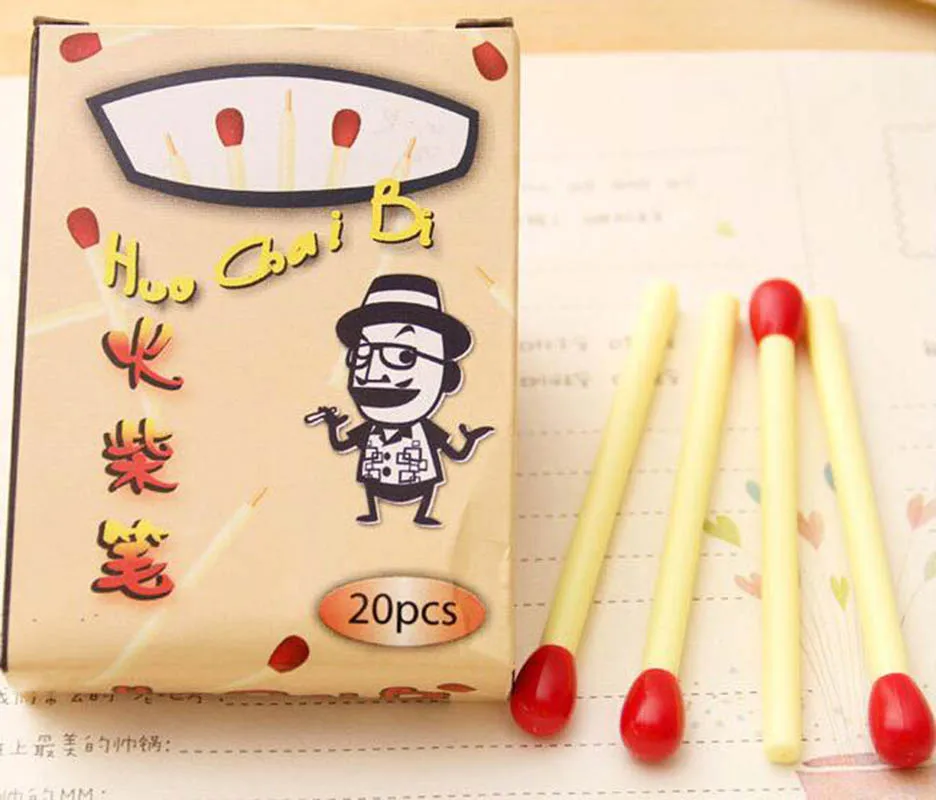 

20pcs/set, Match Shaped Ballpoint Pen as Gift for School Kids , Matchstick Ball Pen as School Writing Supplies , 0.5mm Blue Ink