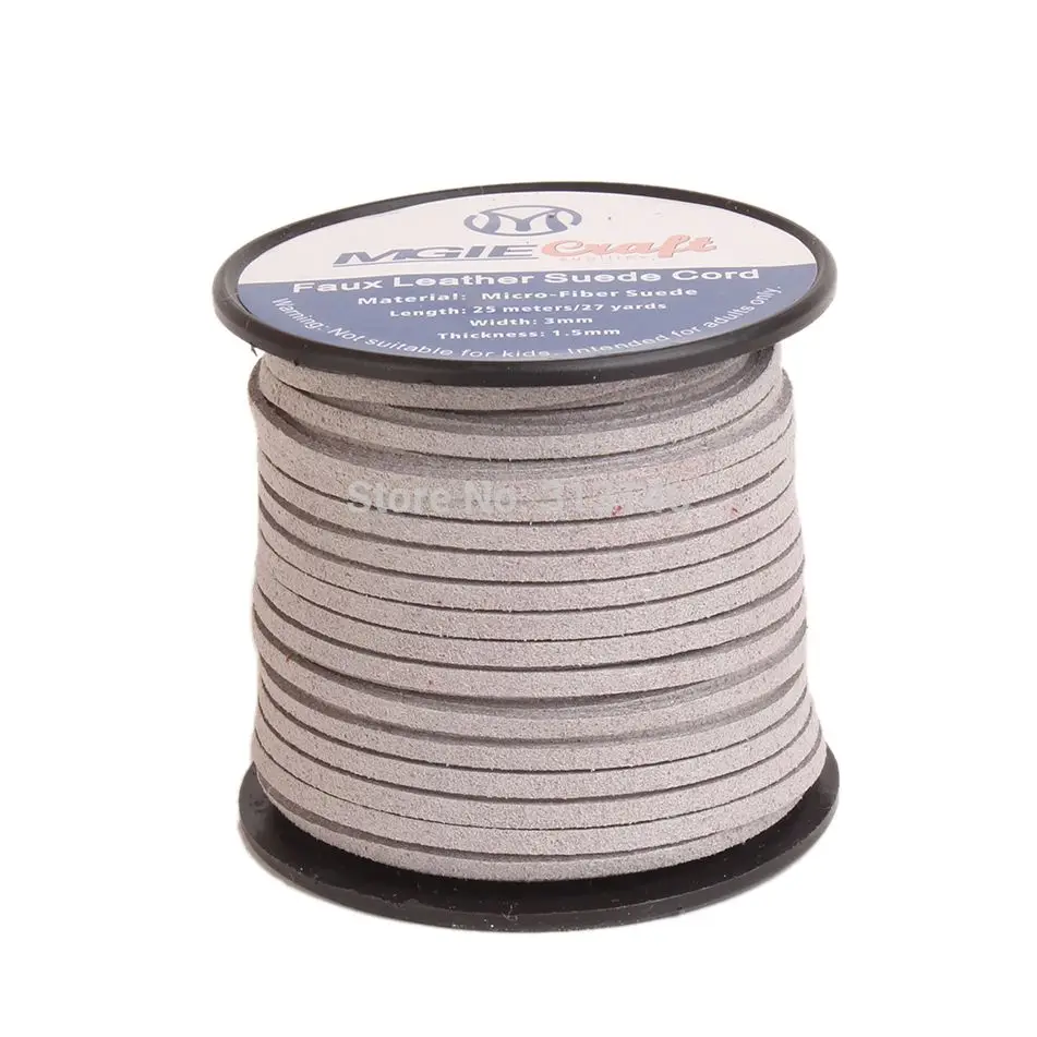 Silver Gray Новинка, 3 мм, 25 м/рулон, шнур из искусственной замши, кожа, кружево, поделки из бисера, аксессуары для изготовления ювелирных изделий, плоская веревочная нить с катушкой - Цвет: Silver Gray