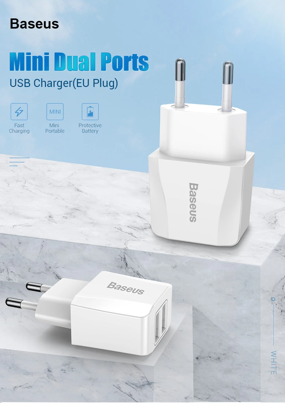 Baseus портативное двойное USB зарядное устройство 5 В 2.1A для iPhone X 8 7 6 зарядное устройство с европейской вилкой быстрое настенное зарядное устройство для samsung S8 Note 8 Xiaomi Mi 8