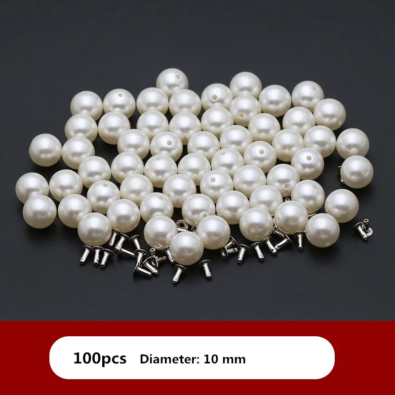 10mm 100pcs 6 мм/8 мм/10 мм/12 мм/14 мм/16 мм/20 мм DIY кожа ремесла жемчуг заклепки Шпильки серебро и слоновая кость для сумки обувь украшения для одежды - Цвет: 10mm 100pcs