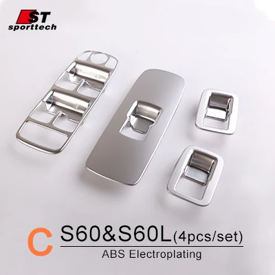 C S60 ABS 4pcs Автомобильный оконный переключатель Крышка для Volvo S60/L V60 хрома окна кнопку Панель стикер для Volvo XC60- CarStyling аксессуары - Название цвета: C S60 ABS 4pcs