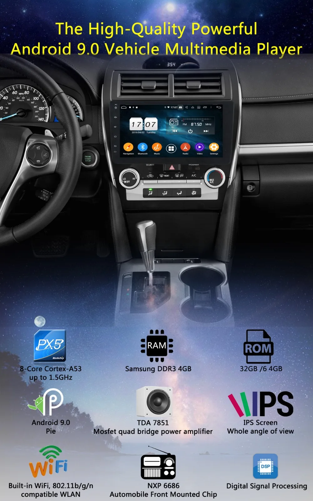 10," ips 8 Core 4G+ 64G Android 9,0 автомобиль радио gps мультимедиа для Toyota Carmry 2012 2013 DSP CarPlay попугай BT