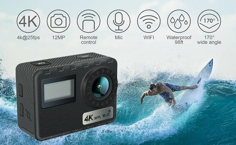 Водонепроницаемый 4 K 30FPS 16MP сенсорный экран Wifi камера Ultra HD 30 m подводная цифровая видеокамера Удаленная Спортивная камера на шлем