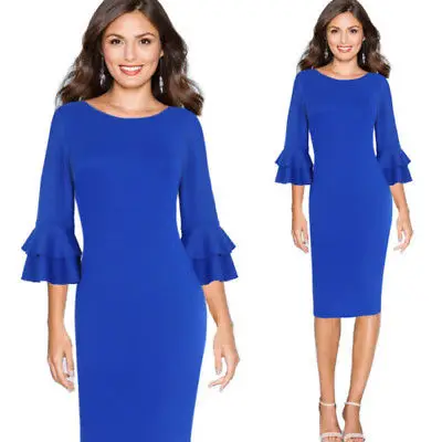 Новое Женское осеннее элегантное облегающее платье футляр 3/4 с расклешенными