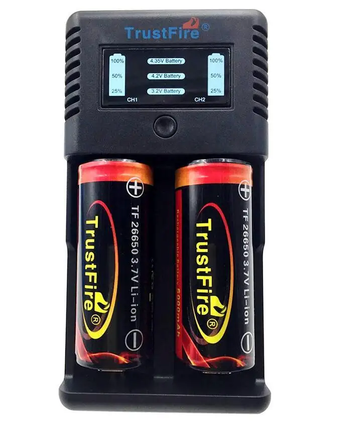 2 шт. аккумуляторы с защитой TrustFire 26650 5000 мА · ч 3 7 В + Интеллектуальное Быстрое