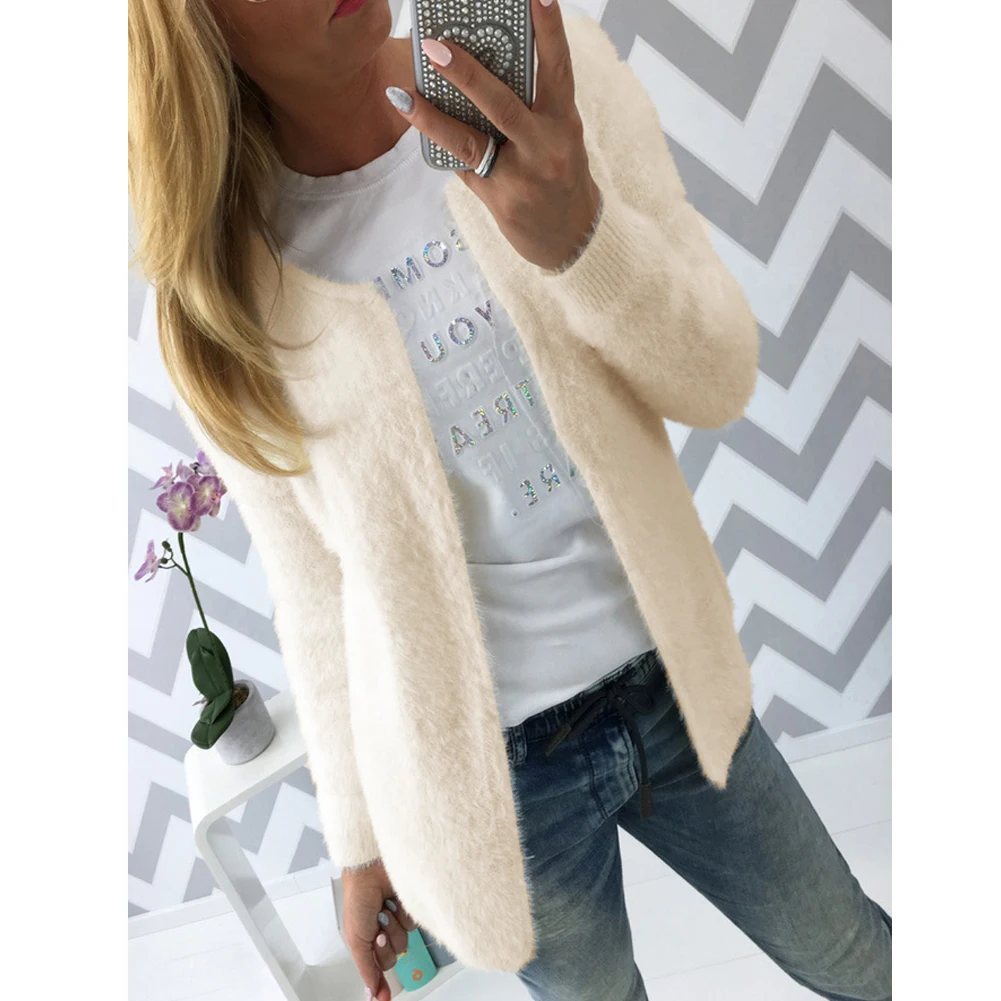 2018 свитер женский длинный рукав вязаный кардиган Повседневный однотонный модный