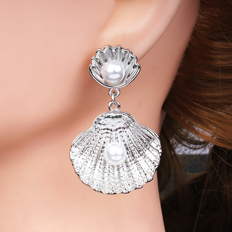 jiayijiaudo Imitation Pearl Earrings Women's Jewelry Silver Color Shell Fashion Party Accessories newdropshipping | Украшения и