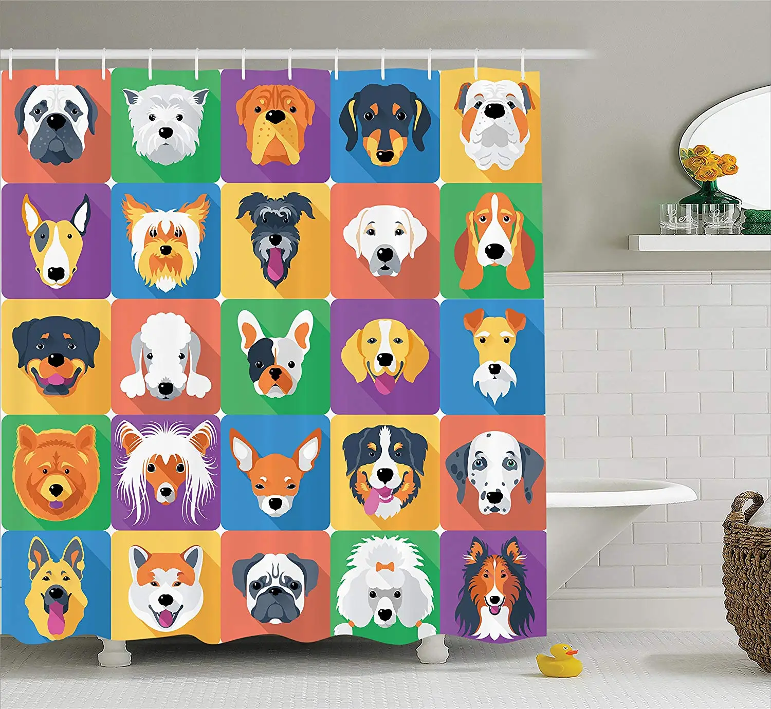 

Декор для любителей собак, занавеска для душа, профили собак, пород домашних животных, овчарки, лабрадор, домашние животные, тканевый компле...