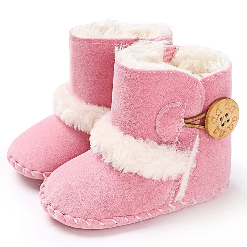 Baby Warm Snow Boots Boy Girl Winter Cotton Fabric Buckle Strap Flat With Plush Lining Rubber Outsole Non-slip Shoes