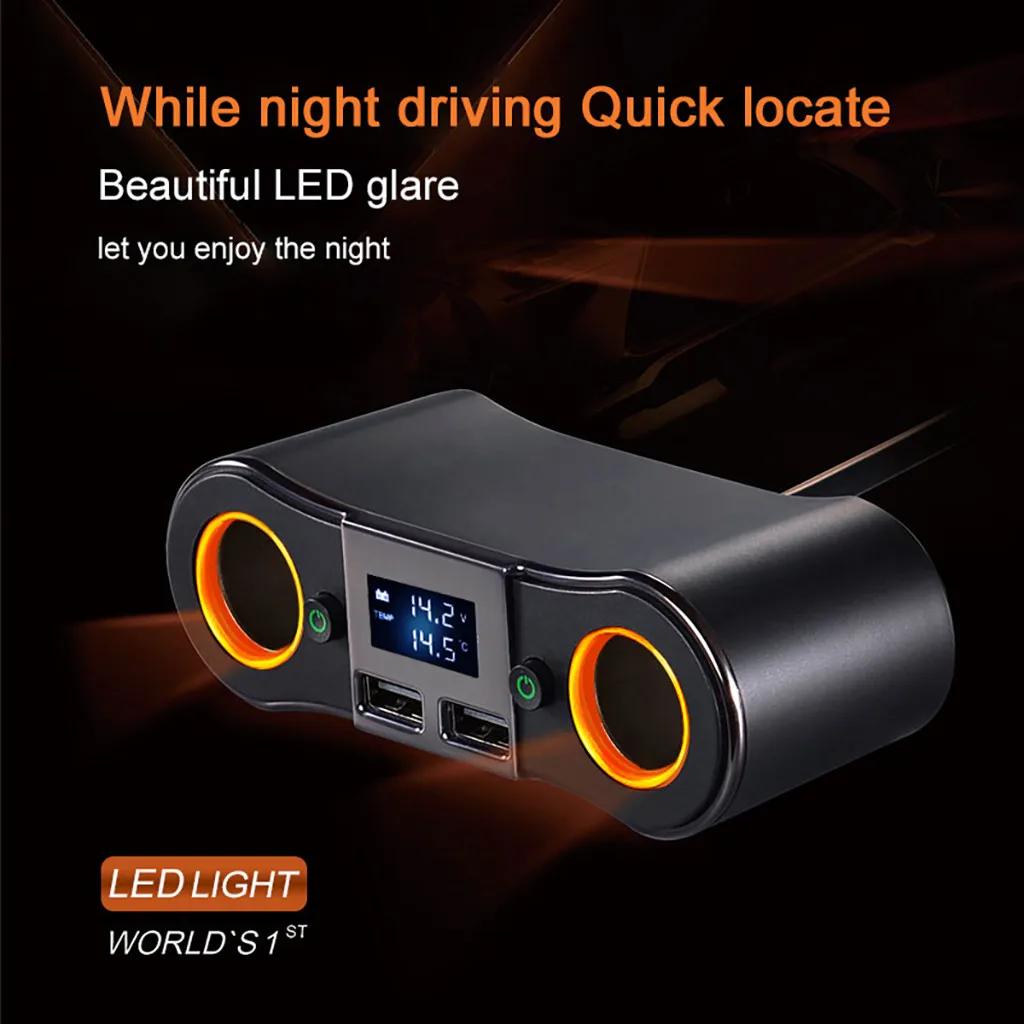 Беспроводной Bluetooth fm-передатчик, автомобильный комплект, автомобильный прикуриватель, один для двух, высокая мощность, двойной USB, цифровой дисплей, линия