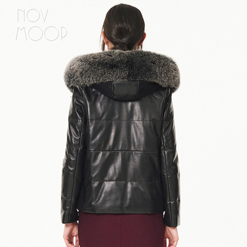 Winter women genuine leather real sheepskin down coat fox fur hooded mink spliced quilted outwear casaco LT2725 | Женская одежда