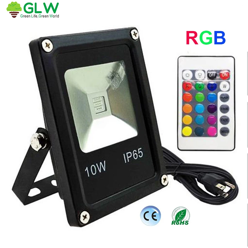 GLW IP65 Водонепроницаемый Светодиодный прожектор 10 Вт RGB пульт дистанционного