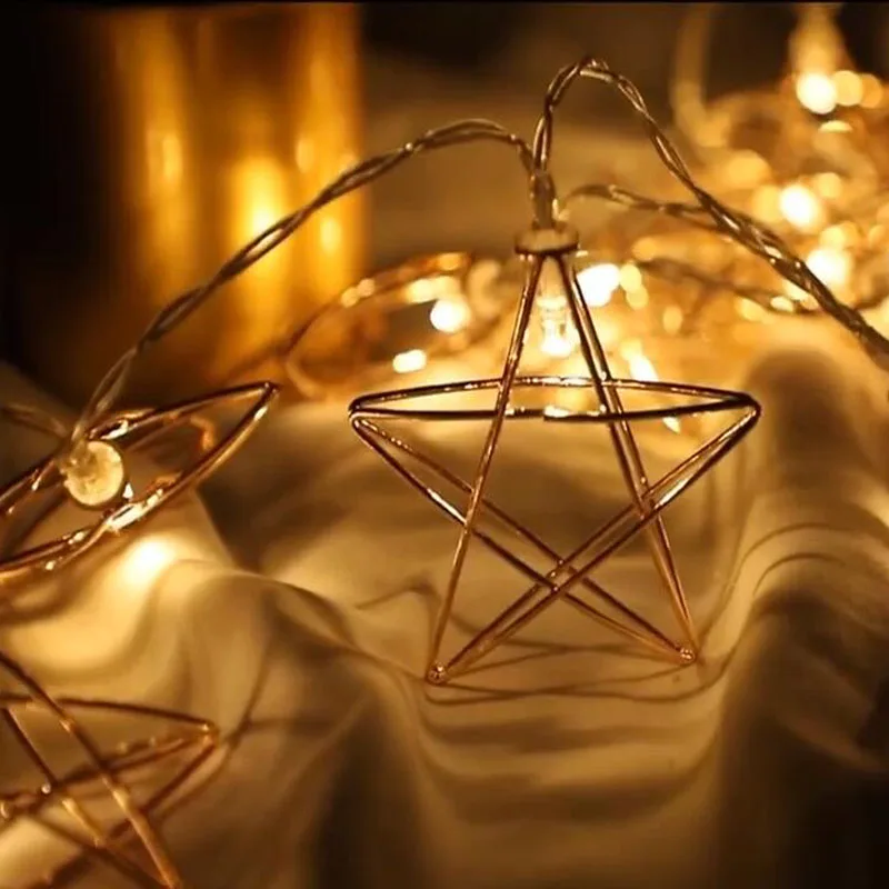 Retro Geometric Rose Star Wedding String Light Christmas LED Festoon Led Home Party Garden Garland On The Window | Лампы и освещение