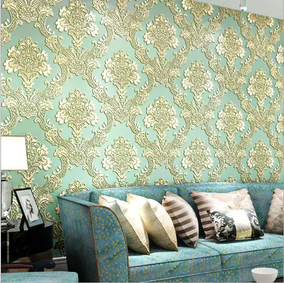 Винтажный Европейский стиль не тканые обои с цветами темно синие 3D для гостиной