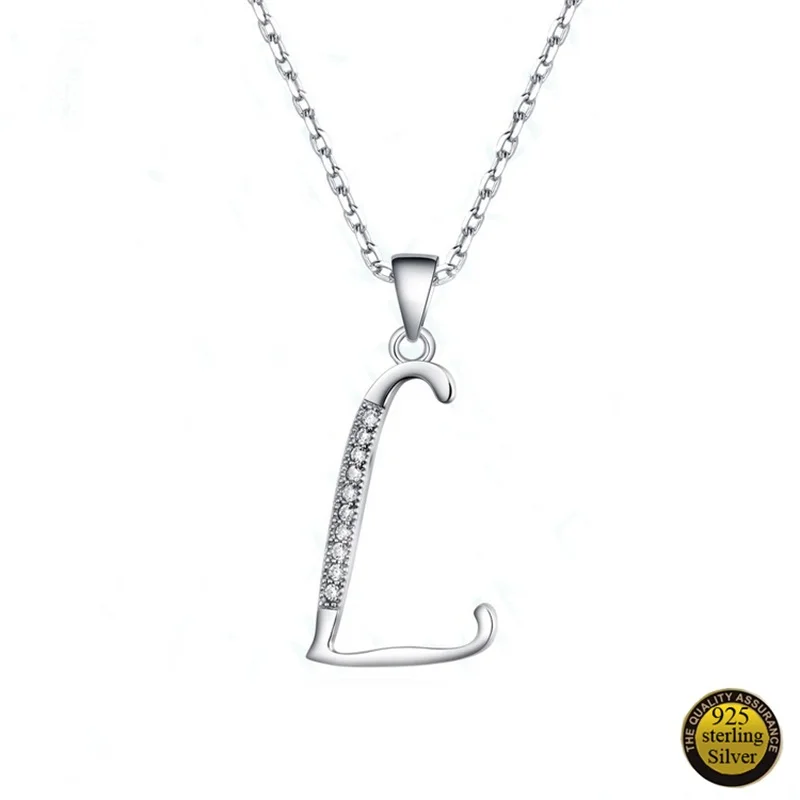 L pendant 925 пробы серебро письмо Кулоны из нержавеющей стали для Цепочки и ожерелья 26 капитал буквы из кристаллов кулон Цепочки и ожерелья алфавита A B C D E F G H I J K L M N - Окраска металла: L pendant