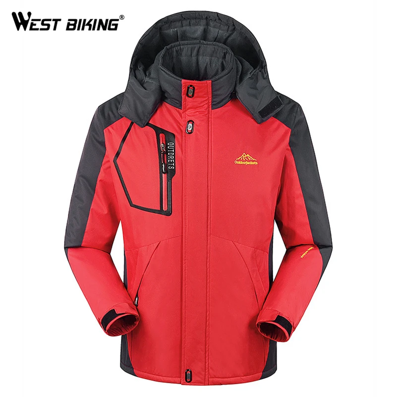 WEST BIKING, зимняя мужская флисовая ветровка, для спорта на открытом воздухе, с капюшоном, ветрозащитная, водонепроницаемая, теплая, для велоспорта, пешего туризма, кемпинга, альпинизма