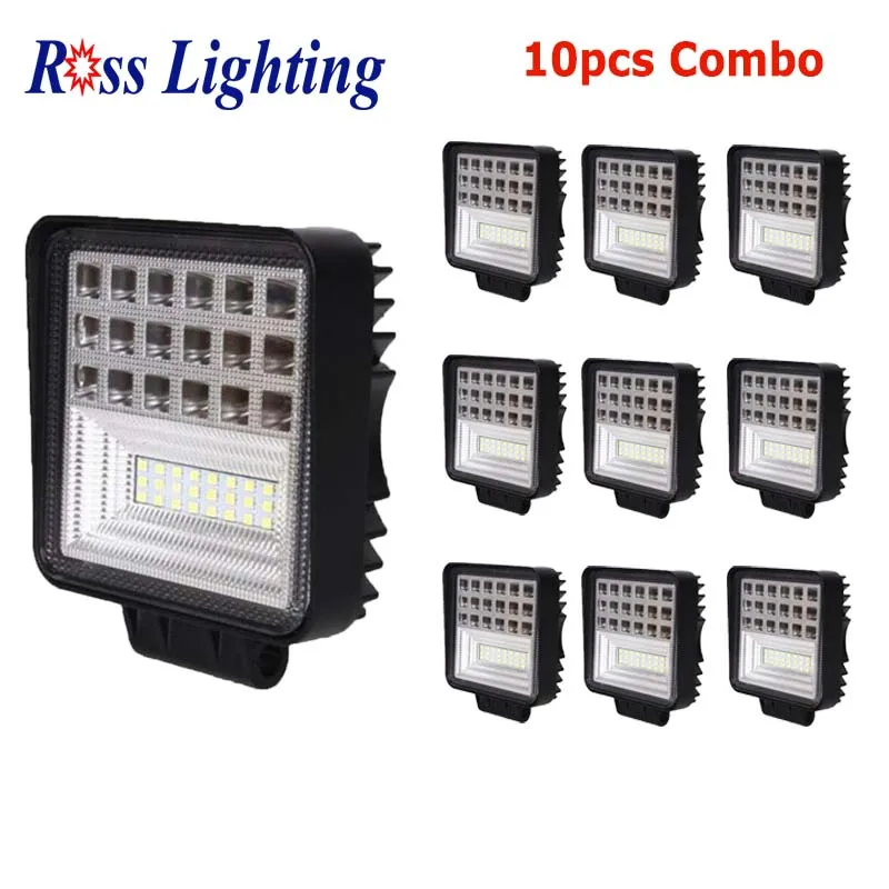 

10pcs 4 Inch 126W Work Light Bar Led Off Road Spot Flood Driving Fog Lamp For Offroad Trucks ATV UTV SUV Boat