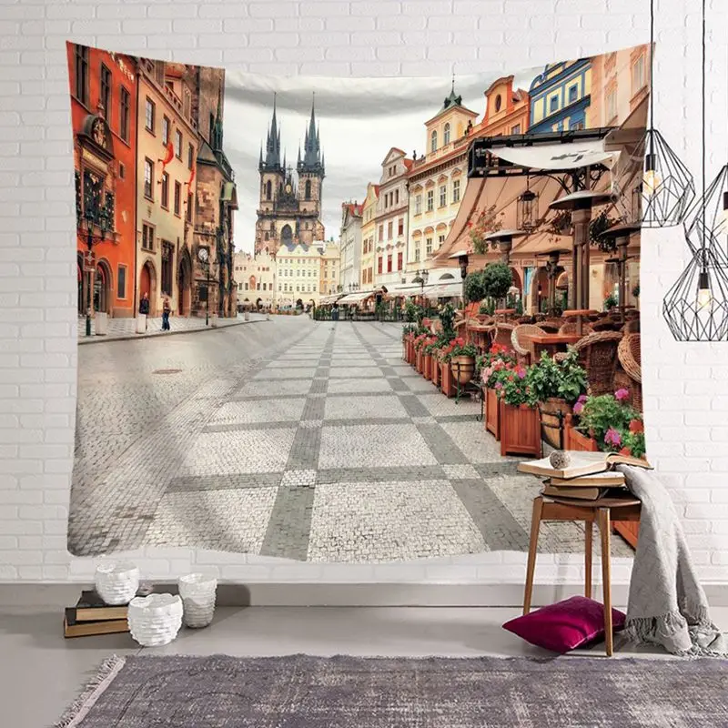 digital printing European street look tapestry scenery wall hanging tapiz nordic dorm house decorative carpet 150*130cm blanket