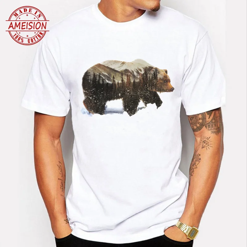 2019 Новые мужские футболки Harajuku Arctic Grizzly Bear с принтом топы короткими рукавами