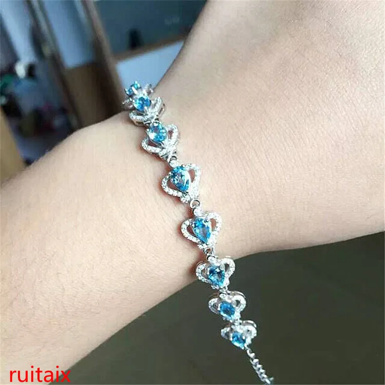 KJJEAXCMY fine jewelry 925 Чистое серебро с натуральным голубым топазом браслет ювелирные изделия золотистого и серебристого цвета