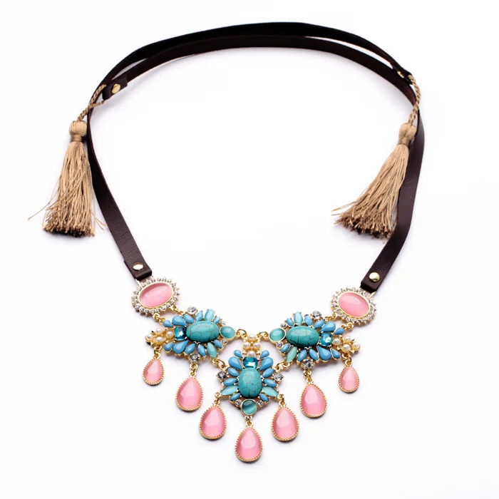 Ручная работа платье матч 2014 лучший продавец кожа цепь кисточкой синий камень