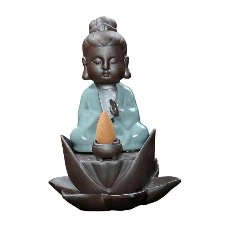 

Small Buddha Backflow Incense Burner Smoke Waterfall Incense Holder Ceramic Buddha Censer Decorative Buddha Incense Crafts