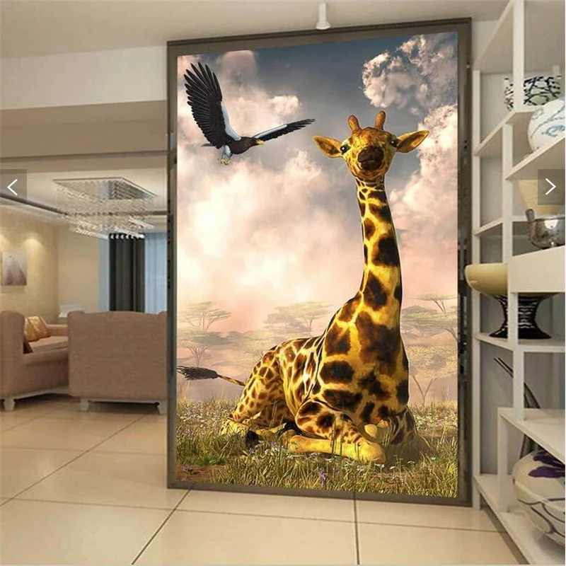 beibehang papel de parede 3D Custom Wallpaper Fresco Wall Sticker Giraffe Eagle Entrance wall paper Living Room TV 3d Landscape