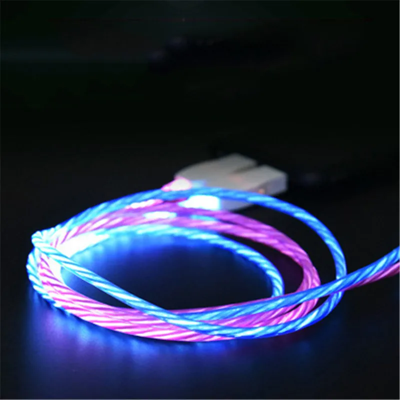 Светодиодный светящийся поток данных USB зарядное устройство Тип C/Micro USB/8 контактный кабель для зарядки для iPhone X samsung Galaxy S9 S8 зарядный провод шнур