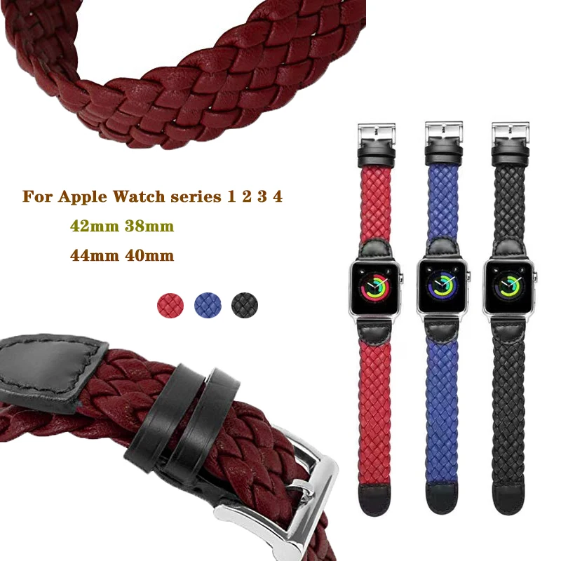 Винтажный Плетеный ремешок из искусственной кожи для Apple Watch band 4 44/40 мм мужчин и