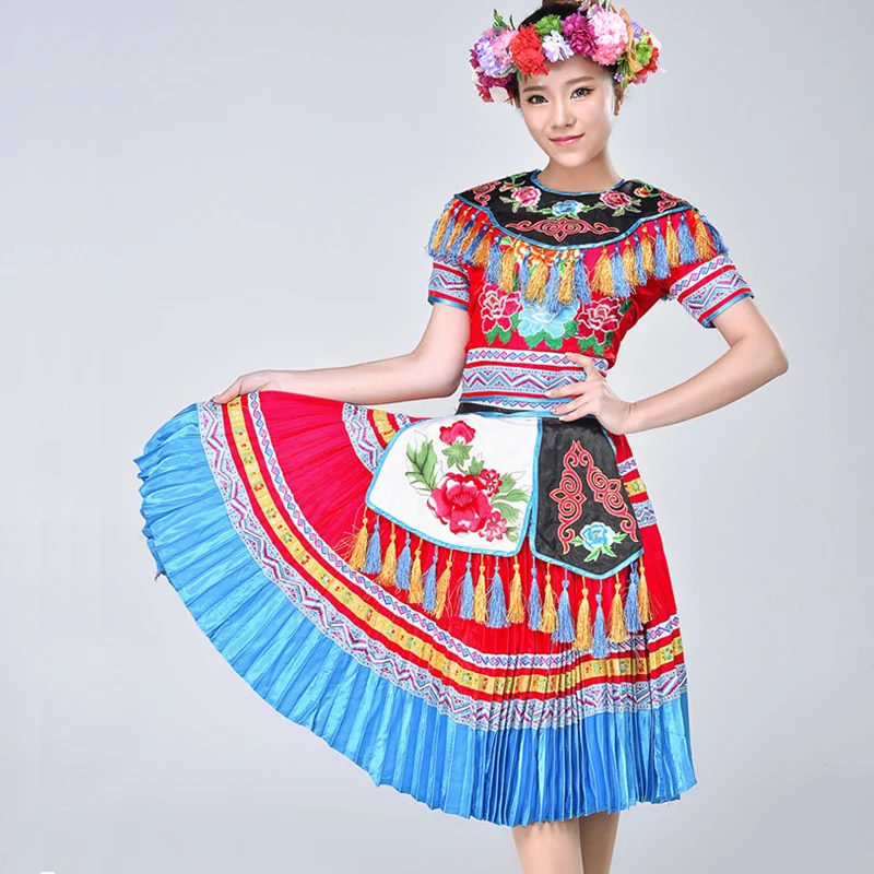 Вышитый Костюм народного китайского танца раньше танцевальная одежда для