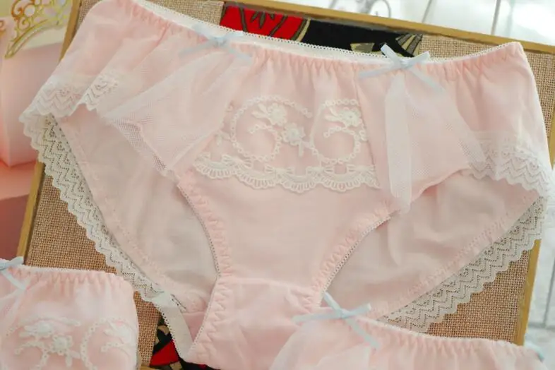 Pink Настоящие фотографии, Размеры M, L, XL, милые хлопковые уникальные кружевные трусики в стиле Лолиты из молочного шелка для принцесс, нижнее белье, трусики-стринги WP229 - Цвет: Pink