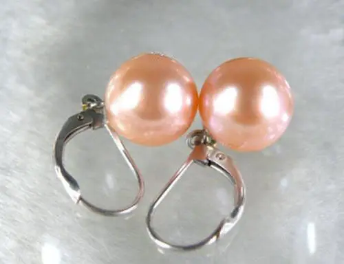 white gold 9mm AAA+++ round pink south sea pearl dangle earring