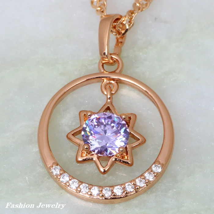 Модное ожерелье s для женщин розовое золото фиолетовый кубический циркон кулон