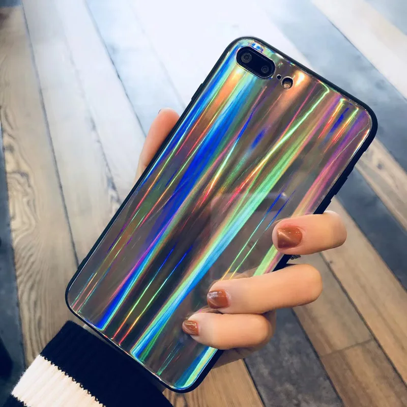 

Laser Tempered Glass Hard Phone Case For iphoneX 8 8plus 7 7plus 6 6s 6plus Colorful Glitter Phone Case
