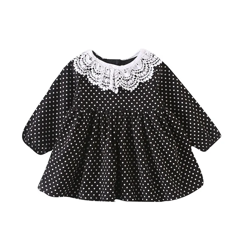 Toddler Baby Girls Princess Dress 0-4Yrs Kids Flower Lace Doll Collar Cute Vestido Infant Black Dot Ball Gown For Party Birthday | Детская