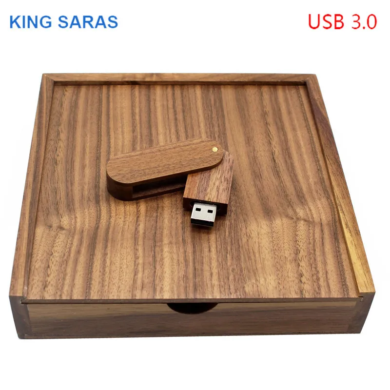 KING SARAS usb3.0 фотография 360 Поворот градусов Орех Деревянный+ коробка usb флеш-накопитель 4 ГБ 8 ГБ 16 ГБ 32 Гб usb 3,0 деревянный