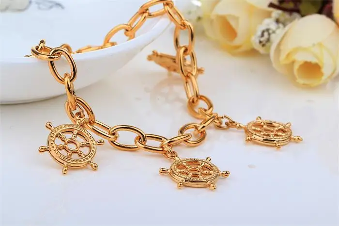 Женский браслет с подвесками в виде руля стиле Бохо крупной цепочкой желтого