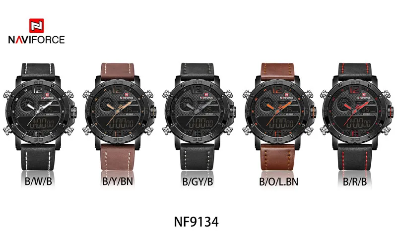 NAVIFORCE/Роскошные Брендовые мужские часы s, мужские кожаные спортивные часы, мужские Кварцевые светодиодный цифровые часы, водонепроницаемые военные наручные часы