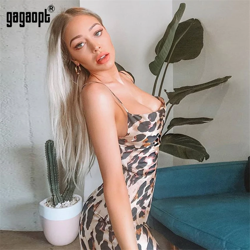 Gagaopt 2018 Модные леопардовые платья повседневные без рукавов сексуальные