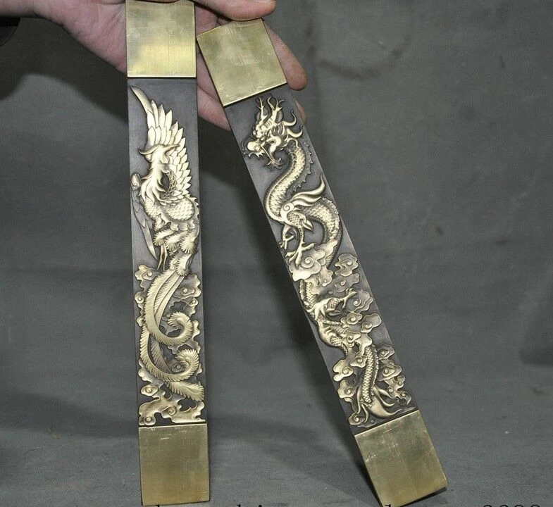 Отмеченная старинная китайская бронза Дракон Феникс инструмент для каллиграфии