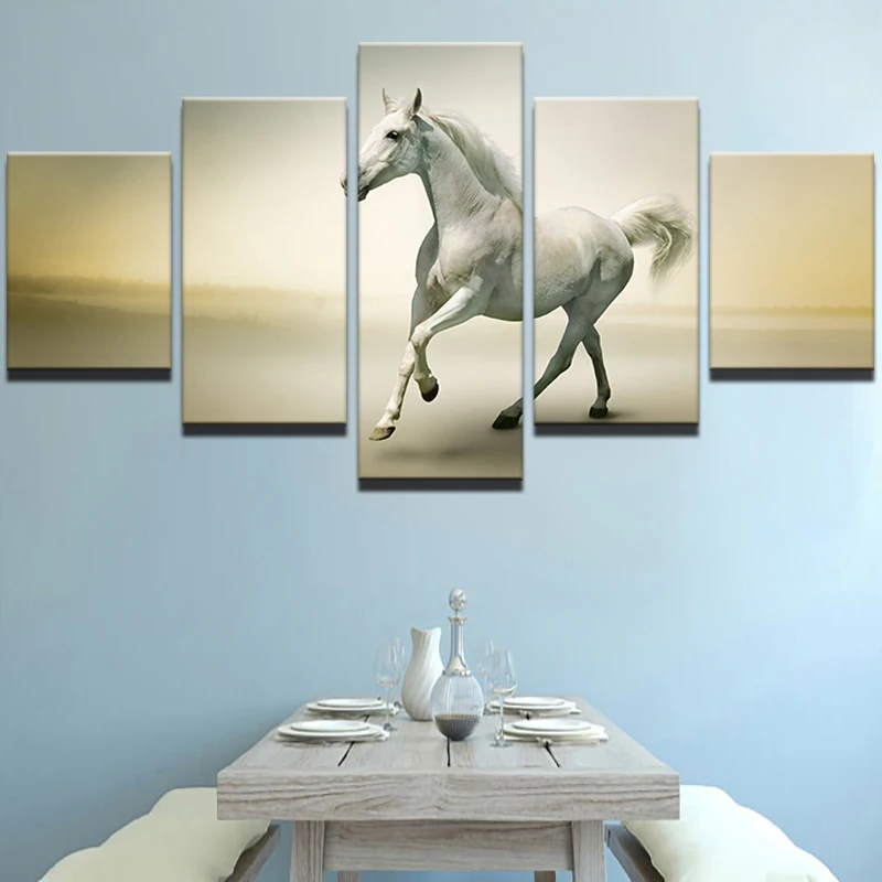 Wall Art Frame Canvas Painting Poster 5 Panel Animal Horse Modular Pictures For Living Room Home Decor | Дом и сад