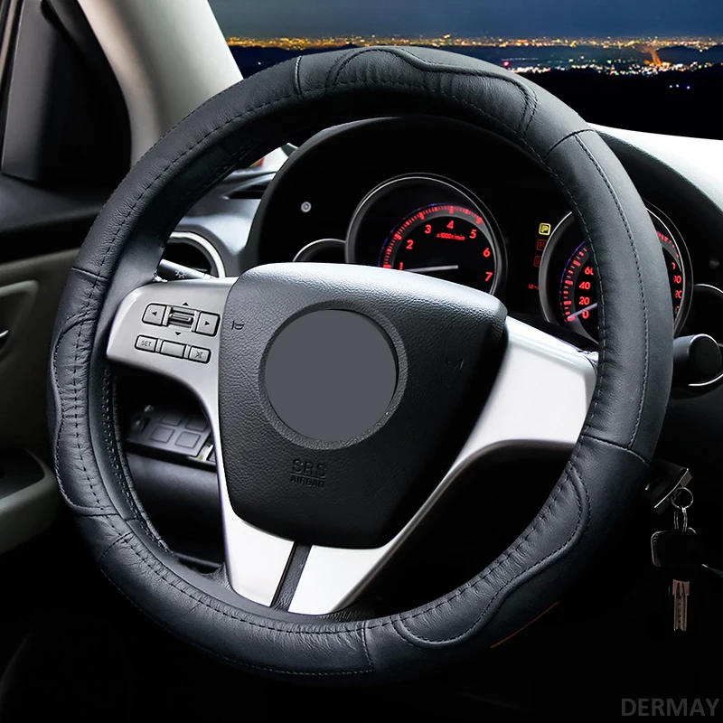 Кожаный чехол рулевого колеса автомобиля чехол для Mazda 2 3 Mazda 6 Axela Atenza CX-3 CX-5 CX5 CX-7 CX-9 аксессуары - Название цвета: Black