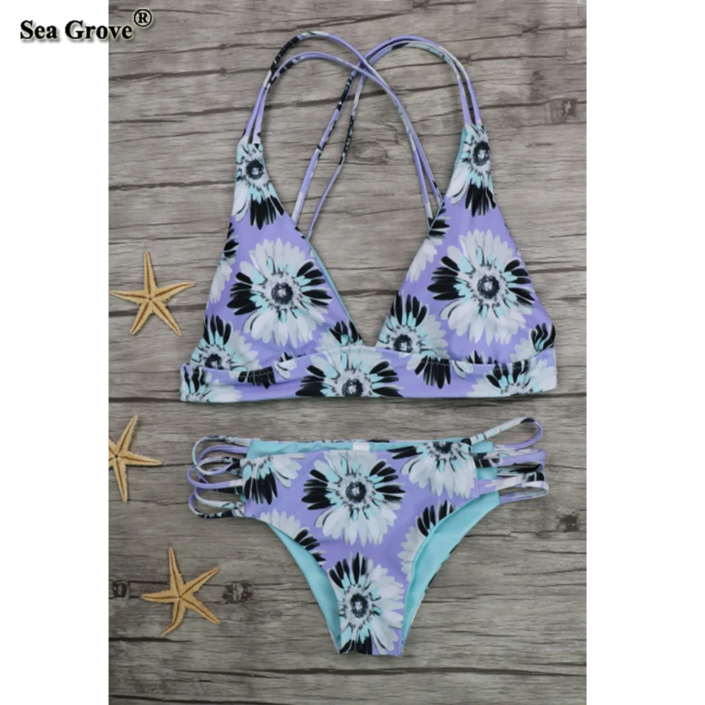 2017 бикини женский купальник с принтом небесно-голубые цветы набор купальный