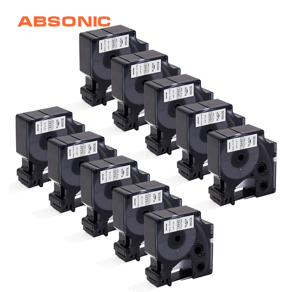 Absinic 10 шт. 19 мм IND виниловый лейбл DYMO Rhino 18445 черный на белом лейбле ленты