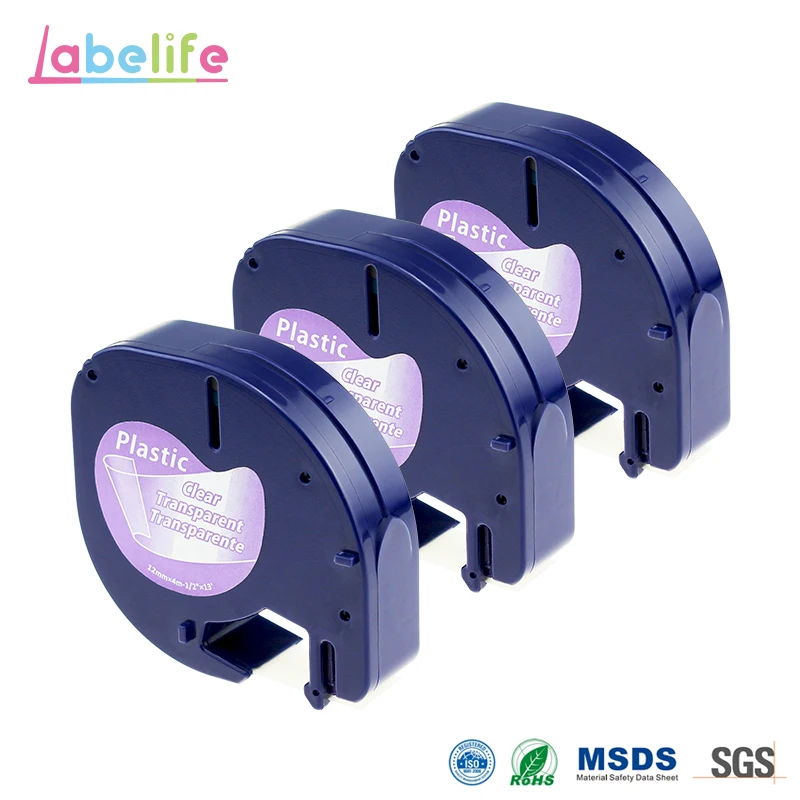 Labelife 3 пакета 12267 12268 16952 1 6951 черный на прозрачный совместимый с DYMO LetraTag лейбл лента