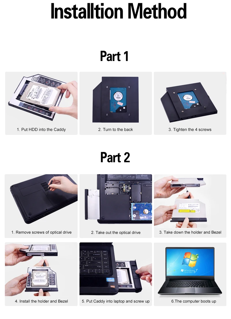 9,5 мм SATA 2nd SSD HDD Caddy для hp EliteBook 2530p 2540p DVD-ROM жесткий диск Caddy
