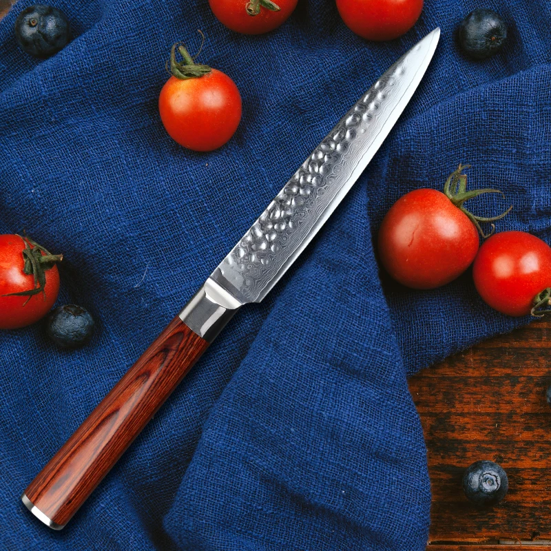 YARENH 5 дюймов нож дамасская сталь кухонный нож шеф-повара с красной деревянной ручкой японский VG10 фрукты пилинг ножи