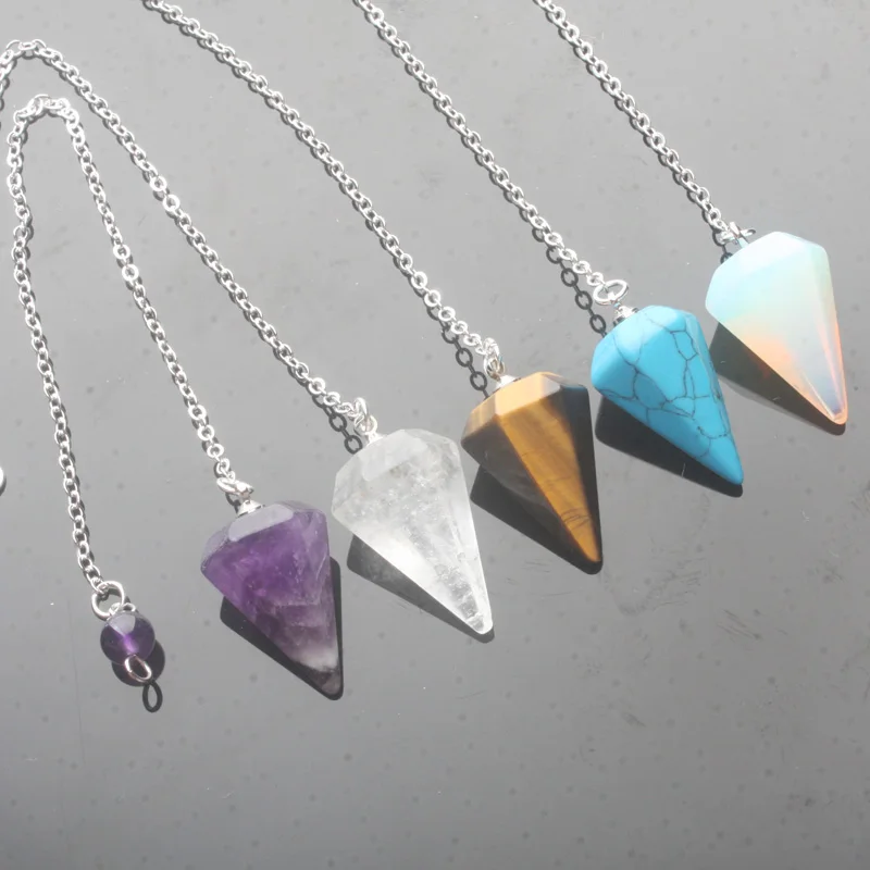 14X22 мм маленький размер аметисты Lapis Opal Прозрачный кристаллический камень цепочка с кулоном в виде конуса придавая целебная чакра Шестигранный Маятник с цепью 1 шт