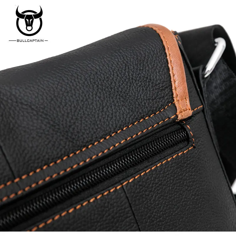 

BULL CAPTAIN Genuine Leather Men Handbags Small Casual Flap Shoulder Crossbody Bags Messenger Men's Leather Bag Large Capacity